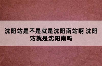 沈阳站是不是就是沈阳南站啊 沈阳站就是沈阳南吗